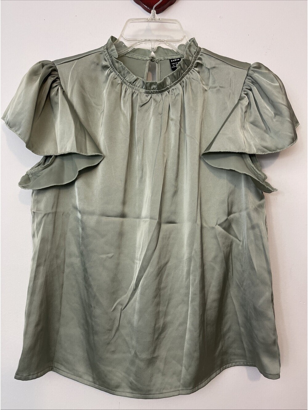 Shein Womens Medium Green Short Flutter-Sleeved Lightweight Dress Shirt! A7380
